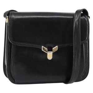 GUCCI Shoulder Bag Leather Black Gold Auth ep11854